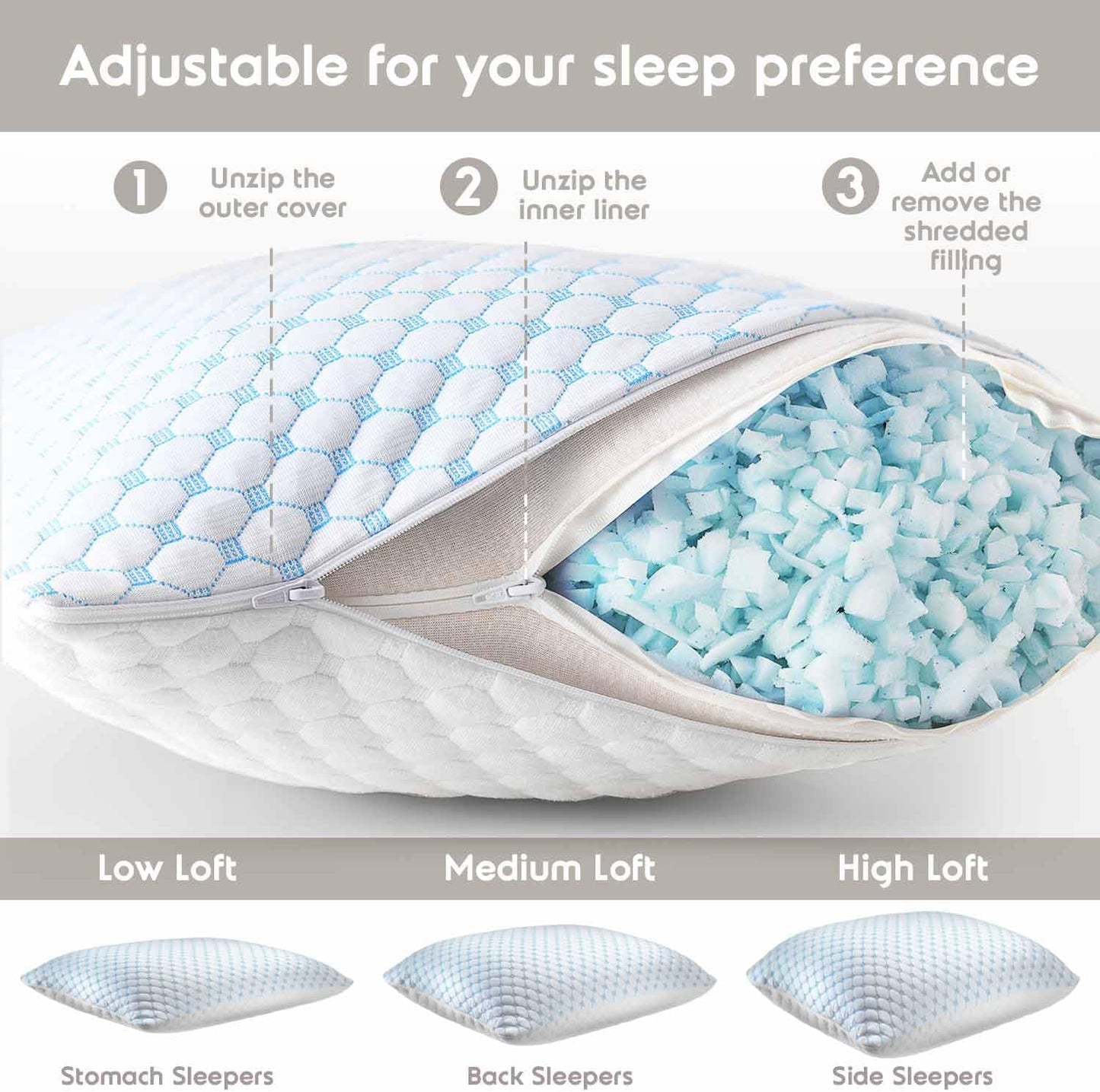 Nestl Cooling Shredded Memory Foam Pillow