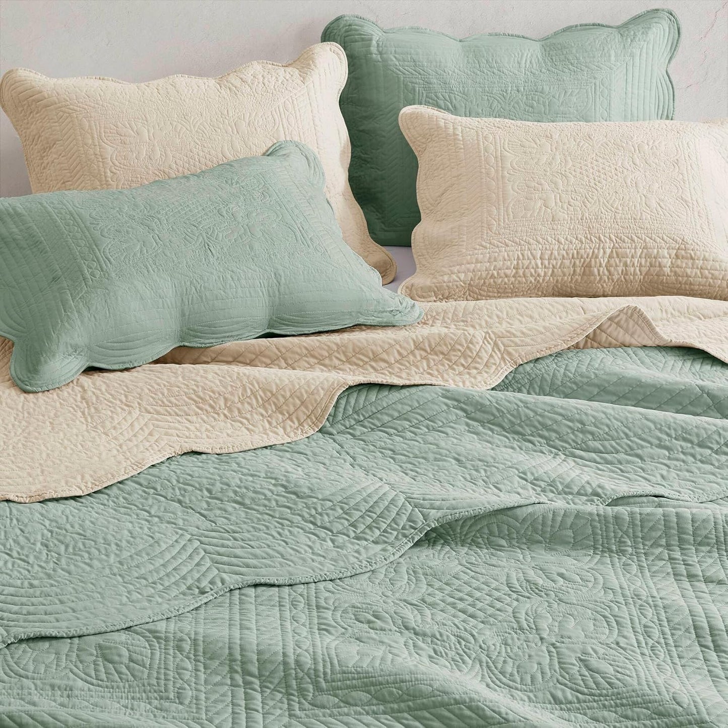 Madison Park Cottage Damask Coverlet Set